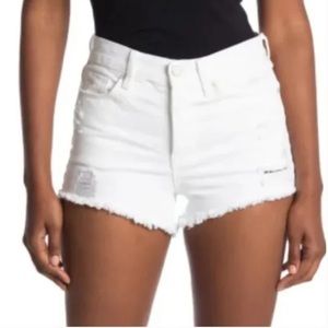 BLANK NYC White High Rise Distressed Raw Hem Denim Jean Shorts | Size 27